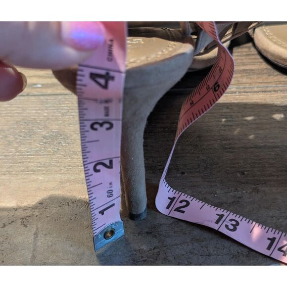 Tory Burch Light Gray Suede Fringe Lace-Up Heeled Sandals 8.5M Leather Sole - Picture 5 of 6